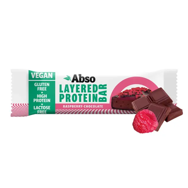 AbsoRICE AbsoBAR Layered Protein Bar - Vegan Protein Bar Chocolate & Raspberry, 50 g