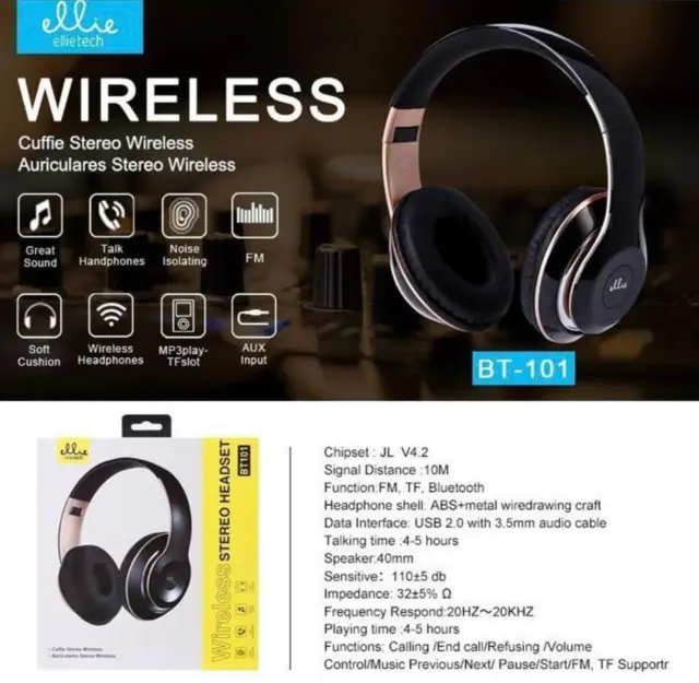 Ασύρματα On-ear Ακουστικά Ellietech BT101 Μαύρα 2