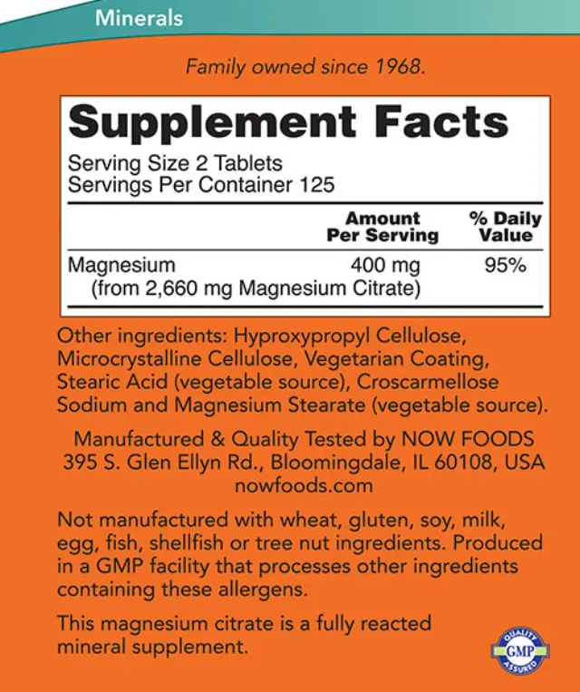 Now Foods Magnesium Citrate 200 mg 250 Tablets 2