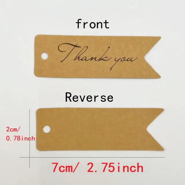 Ετικέτες με σκοινάκι «Thank you» από χαρτόνι κραφτ, 7x2cm 3