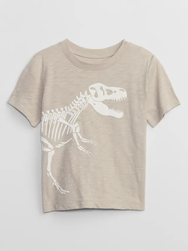 Μπεζ babyGap Graphic Μπλούζα cobblestone beige dinosaur - 2YRS