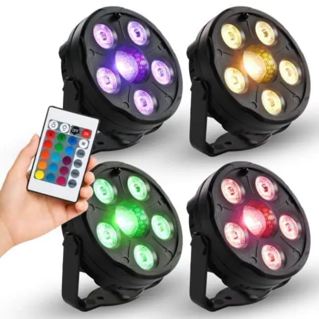 LIGHT4ME 4PAR SET IR 4-light RGB LED PAR kit for party and DJ lighting wireless remote control mounting brackets AC power supply