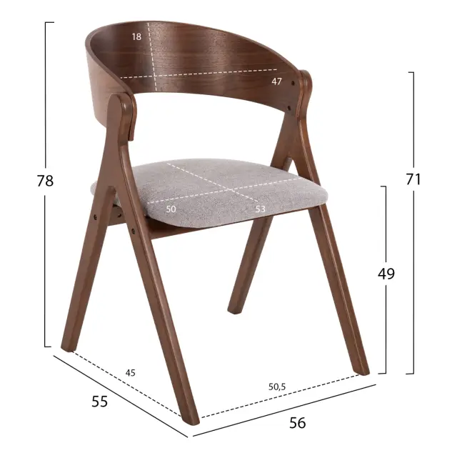ΚΑΡΕΚΛΑ FB99739.02 RUBBERWOOD ΣΕ ΚΑΡΥΔΙ-ΓΚΡΙ ΥΦΑΣΜΑ ΚΑΘΙΣΜΑ 56x55x78Yεκ. 2