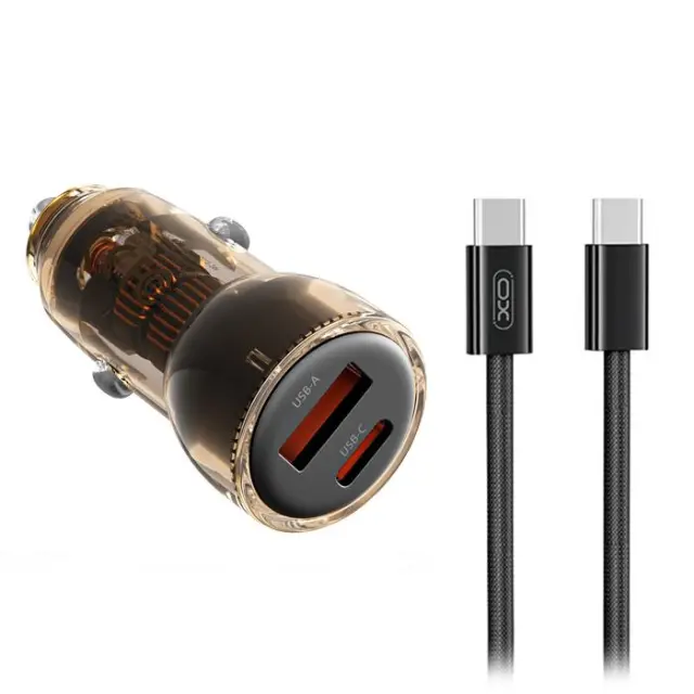 Universal φορτιστής αυτοκινήτου με 2 εξόδους, 1x USB-A & 1x USB-C και αποσπώμενο καλώδιο USB-C, 60W