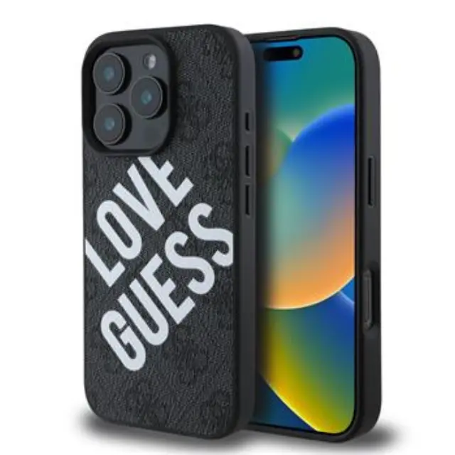 Guess PU Leather 4G Big Love Logo MagSafe Case for iPhone 16 Pro Black