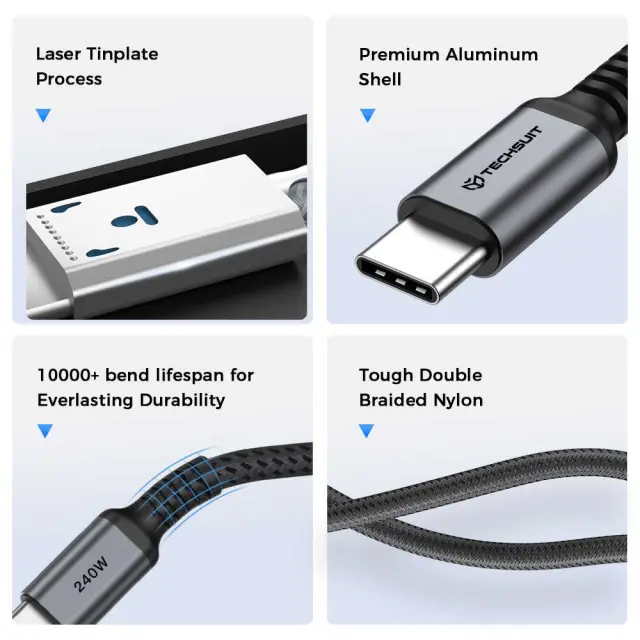 Καλώδιο USB-C σε USB-C Techsuit TitanSync Pro (CX2) 240W - 480Mbps -Fast Charging - E-marker Chip, 1m 3