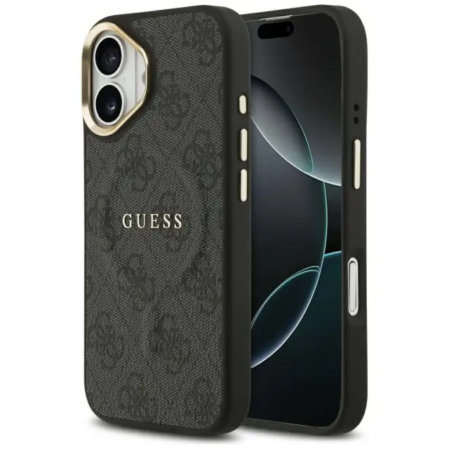 Guess PU Leather 4G Gold Frame MagSafe Case for iPhone 17 Black