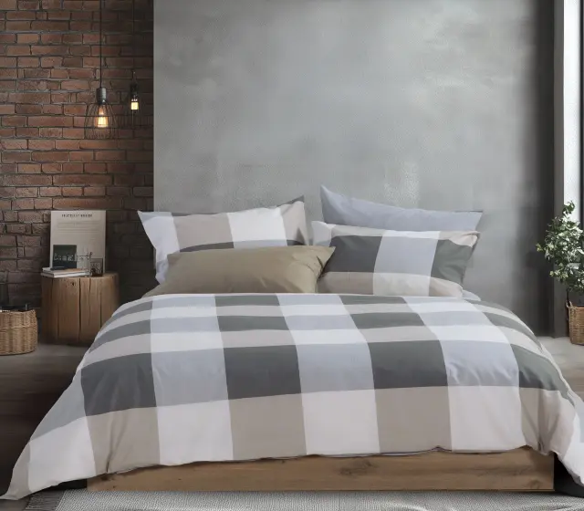 Nef-Nef Homeware Σεντόνι Casual Check Σετ King Size Με Λάστιχο 270x270 Grey 2