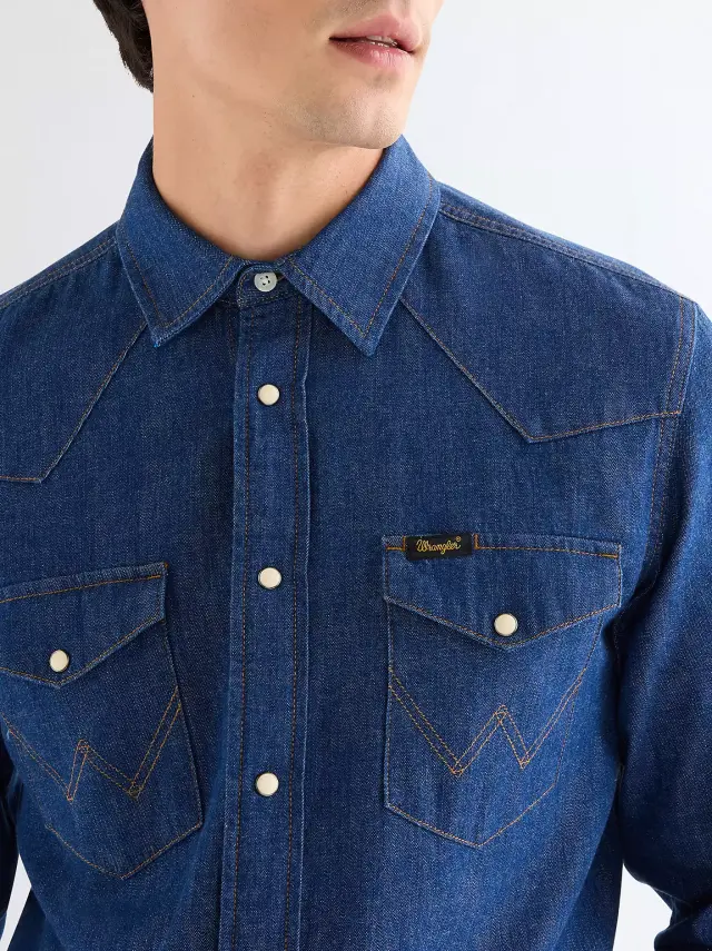 Wrangler Ανδρικό Τζιν Πουκάμισο 112378124 – Dark Blue - 3XL 3