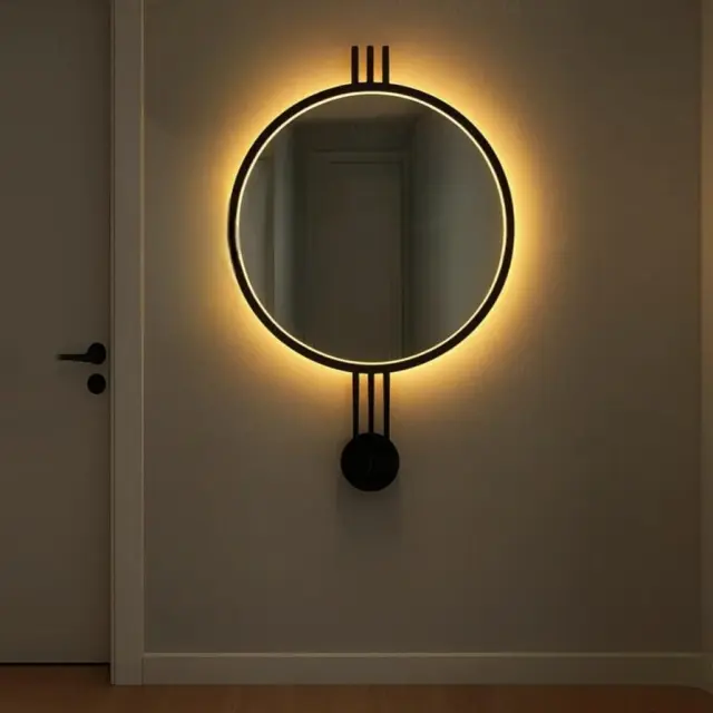Stewehome Διακοσμητικός καθρέφτης τοίχου LED με μαύρο πλαίσιο για χωλ και σαλόνι 60x60x85 cm