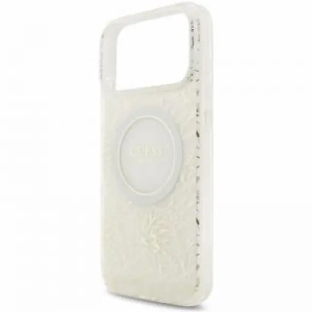 Θήκη PU/ Silicon Guess Apple iPhone 18 Pro Max/ 17 Pro Max Magsafe IML Flowers με Pearl Strap Λευκό N71754 3