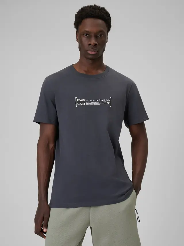 Men's regular T-shirt with print - grey 4FWSS26TTSHM2668-22S - XL