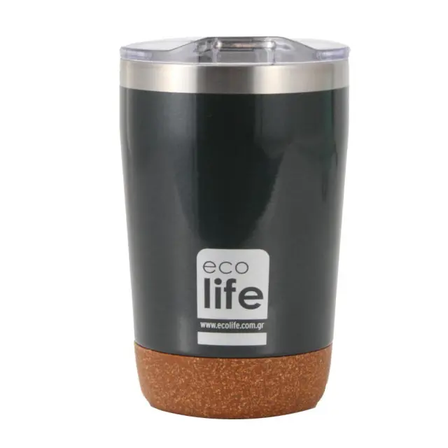 Ecolife Ποτήρι Θερμός 370ml (Hot & Cold) / Coffee Thermos: Cork Bottom (2 χρώματα) - Πράσινο σκούρο
