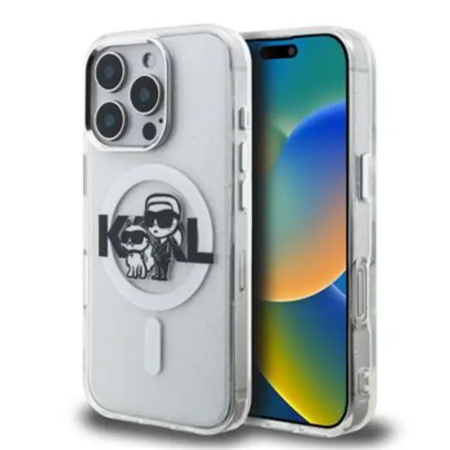 Karl Lagerfeld IML Glitter Karl and Choupette Sketch MagSafe Case for iPhone 16 Pro Transparent
