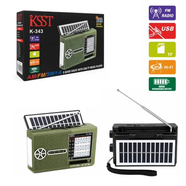 KSST Φορητό Ραδιόφωνο K-343 AM/FM/SW με Ηλιακή Φόρτιση, USB, TF & Επαναφορτιζόμενη Μπαταρία - Portable Solar Radio 0177080