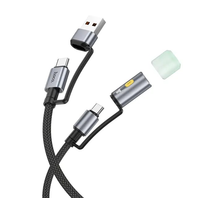 Καλώδιο Σύνδεσης Hoco U138 USB-C/USB-A σε USB-C/Φακό 3A PD60W Braided Μαύρο 1.2m 3