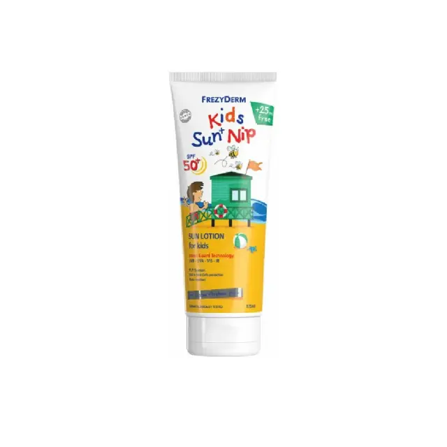 Frezyderm Kids Sun + Nip SPF50+ Παιδικό Αντιηλιακό Γαλάκτωμα για Πρόσωπο & Σώμα με Εντομοαπωθητικές Ιδιότητες, 175ml