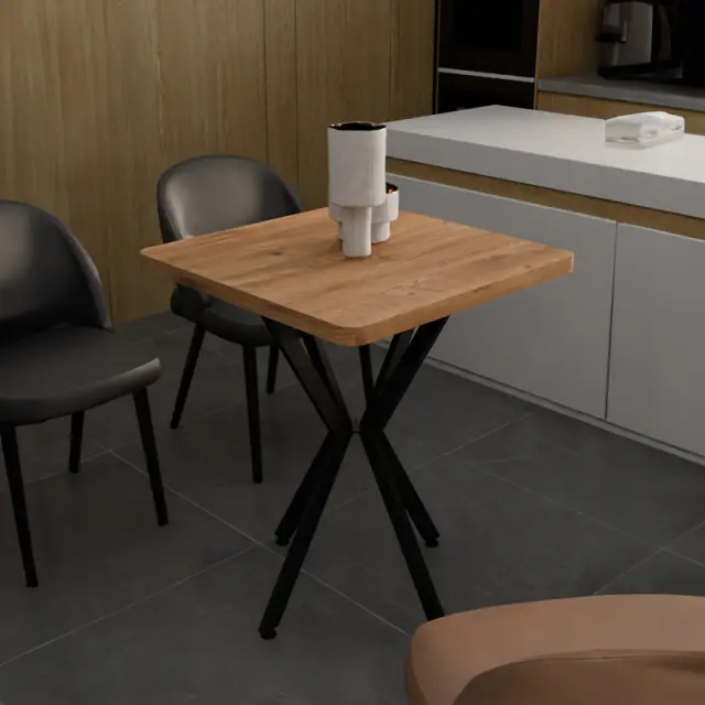 Τραπέζι Prestone pakoworld oak μελαμίνης-μαύρο μέταλλο 70x70x75εκ 2