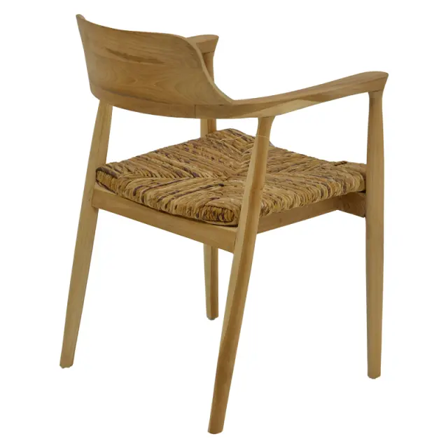 Πολυθρόνα Denverone pakoworld φυσικό teak ξύλο και ψάθα 57x54x79εκ 2