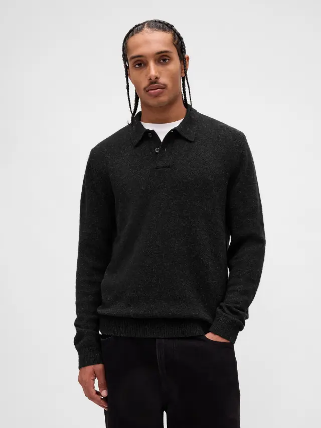 Merino & Μαλλί Polo Πουλόβερ CHARCOAL HEATHER - S
