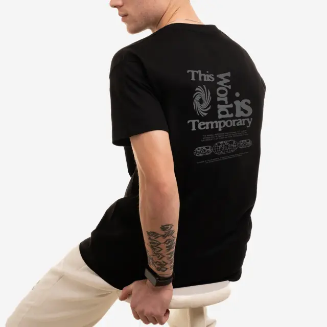 T-shirt Noshame® Μαύρο με τύπωμα The Worlds is Temporary - 122598 - XXL 2
