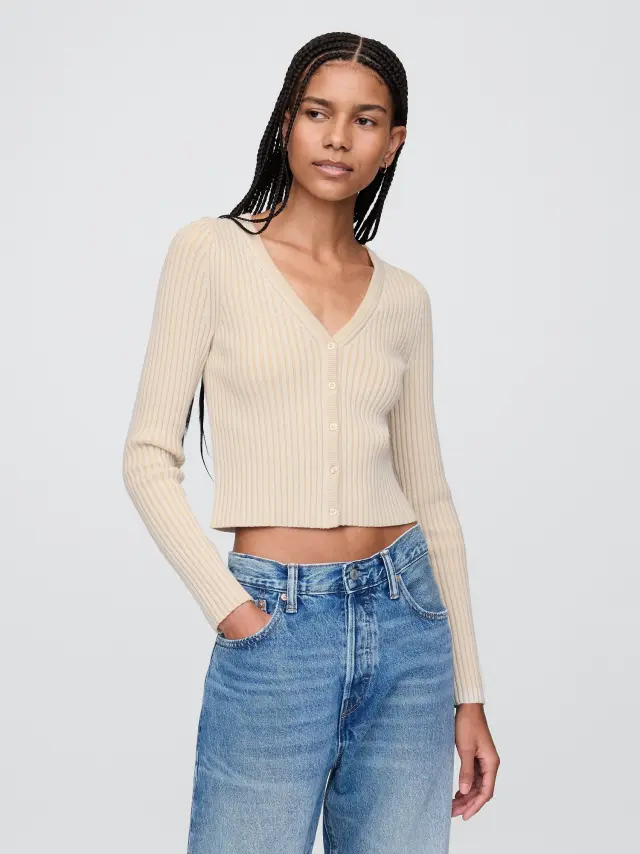 Μπέζ 100% Βαμβακερή Ζακέτα Cropped Washed khaki tan