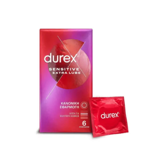 DUREX Προφυλακτικά Πολύ Λεπτά Sensitive με Έξτρα Λιπαντικό Κανονική Εφαρμογή 6 τεμάχια