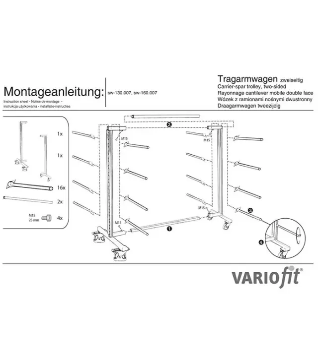 Variofit sw-160.007 Τρόλεϊ Επιμηκών Αντικειμένων με Βραχίονες Διπλής Όψης για Φορτίο Βάρους ως 400kg 2