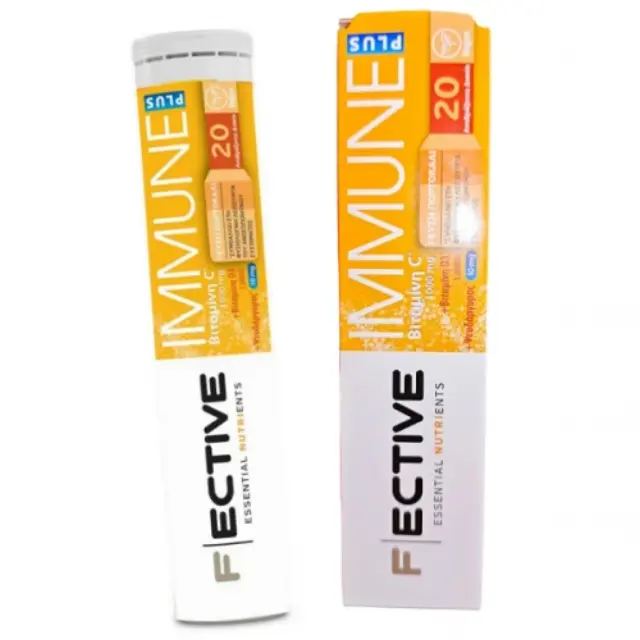 Fective Immune Plus Πολυβιταμίνη για Ενίσχυση του Ανοσοποιητικού, τo Δέρμα & Αντιοξειδωτική δράση 1000iu 1000mg Πορτοκάλι 20 αναβράζοντα δισκία