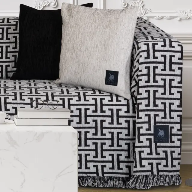 Ριχτάρι Τριθέσιο 180x300 Essential Greenwich Polo Club 3933 Grey-Black 70% Ακρυλικό Σενίλ-20% Βαμβάκι-10% Πολυέστερ 2