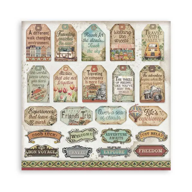 Χαρτιά scrapbooking 10τεμ, 30.5×30.5cm Stamperia, Art of Travelling 2