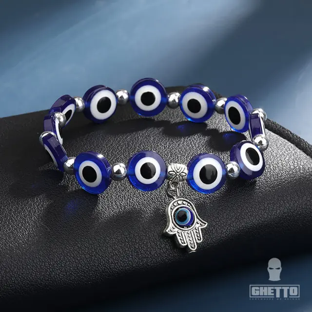 Ghetto Greek Eye Pendant Bracelet Blue
