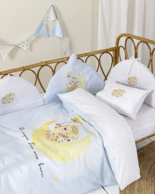 Σετ Σεντόνια Κούνιας 120x170 Nima Tiggy White-Ciel 100% βαμβακερόΧωρίς Λάστιχο 2
