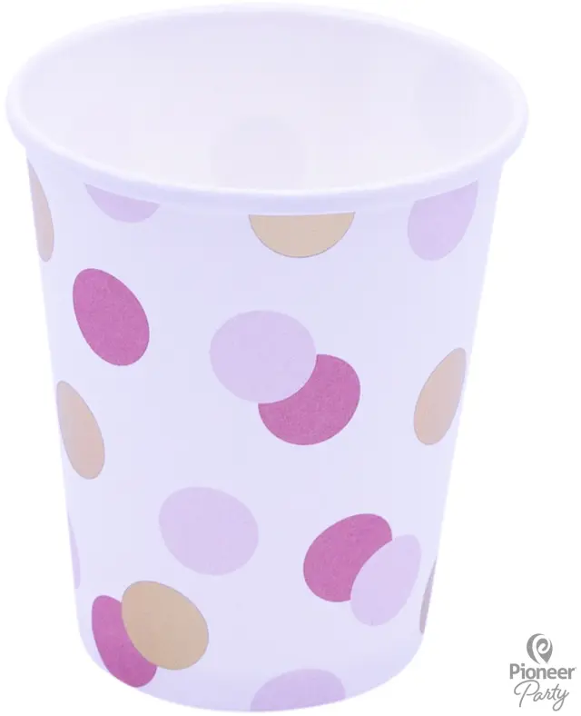 Ποτήρια Χάρτινα 250ml Ροζ & Χρυσό Dots /8 τεμ