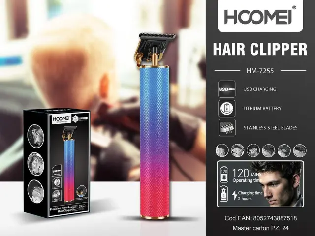 Επαναφορτιζόμενη Κουρευτική Μηχανή Hoomei HM-7255 Πολύχρωμη 2