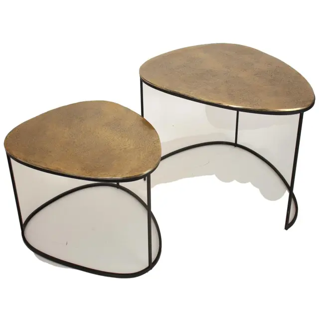 Τραπεζάκι Μπρονζέ Αλουμίνιο 90x70x50cm Σετ 2Τμχ 2