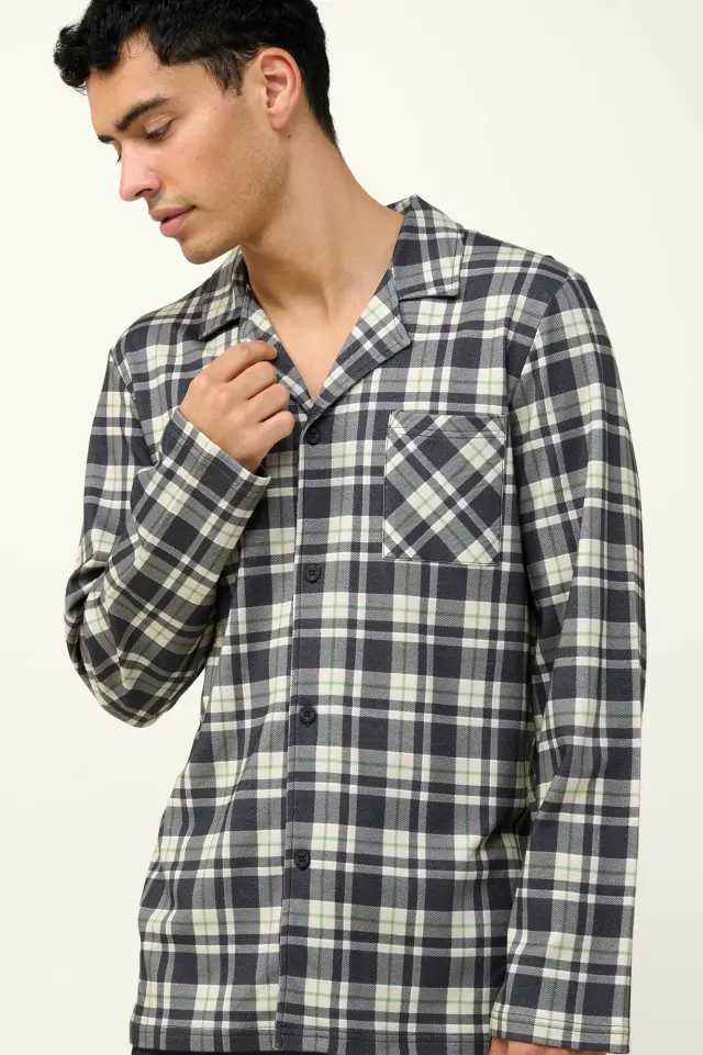 Κουμπωτή Ανδρική Πυτζάμα Βαμβακερή Vamp 23642 DARK GRAY 2