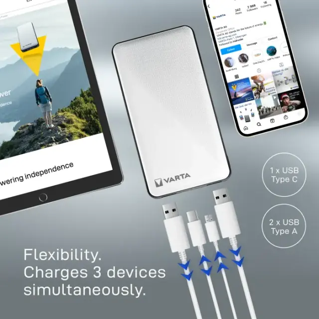 Varta Energy Power Bank 10000mAh με 2 Θύρες USB-A και Θύρα USB-C Λευκό 2