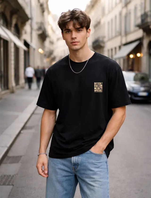T-shirt Noshame® Oversized Μαύρο με τύπωμα Difficult Does Not Mean Impossible - 142669 - XXL 2