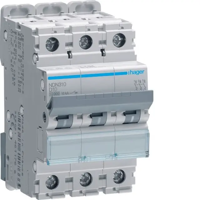 Miniature Circuit Breaker 3P, 10 A D-Curve, 10 kA, 3M