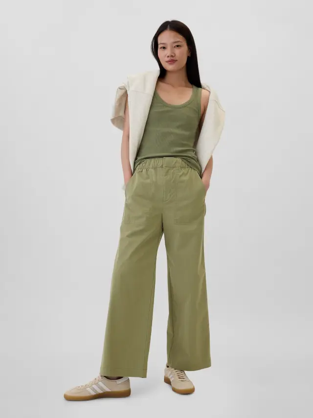 Πράσινο Mid Rise Easy Wide-Leg Khakis Παντελόνι walden green