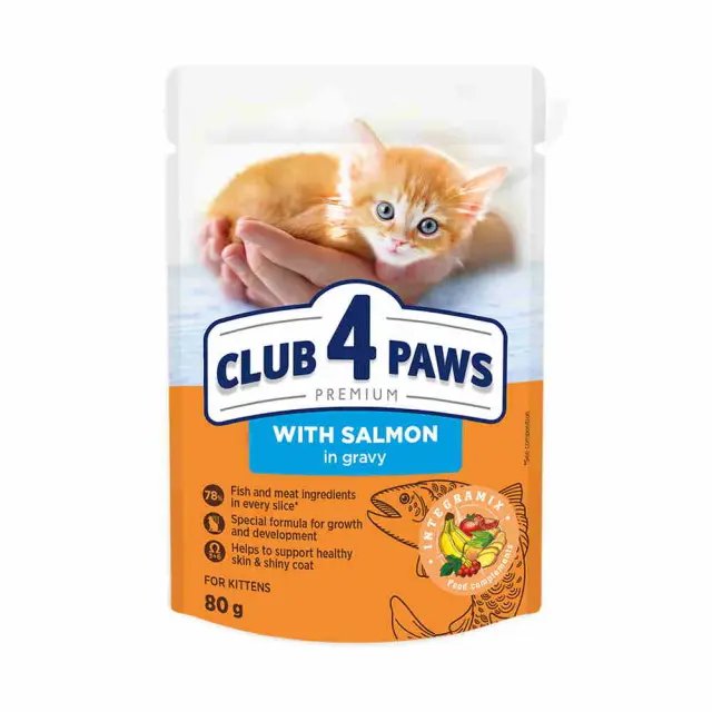 Club 4 Paws Cat Kitten Φακελάκι Με Σολομό Σε Σάλτσα 80gr Μονόχρωμο