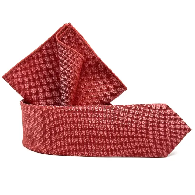 Κοραλί Coral Γραβάτα Oxford 6,5 cm με Ασορτί Μαντήλι 2