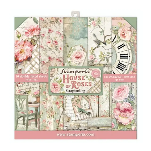Χαρτιά scrapbooking 10τεμ Stamperia 20,3×20,3cm, House of Roses
