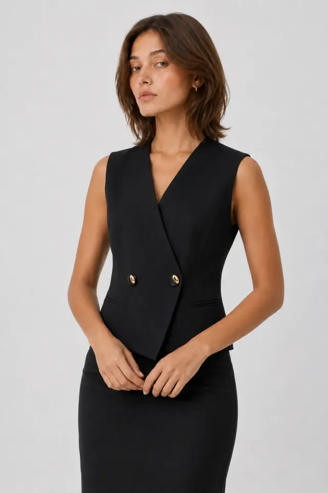 BSB DOUBLE-BREASTED WAISTCOAT(0056-0129001-BLACK) - 42-medium