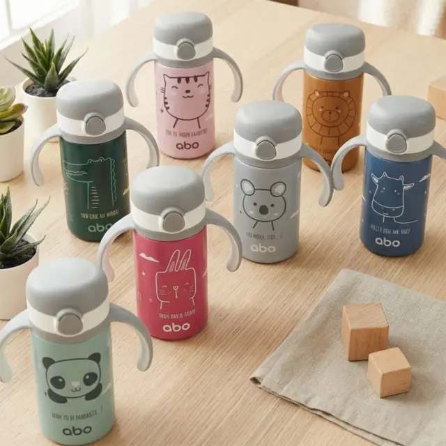 ABO Παγούρι Θερμός 280ml Με Χερούλι Και Καλαμάκι Hello! Cow Are You? 233111 2