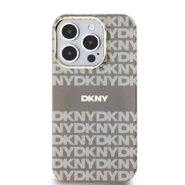 DKNY PC/TPU Repeat Pattern Tonal Stripe Magsafe Case for iPhone 14 Pro Max Beige 2