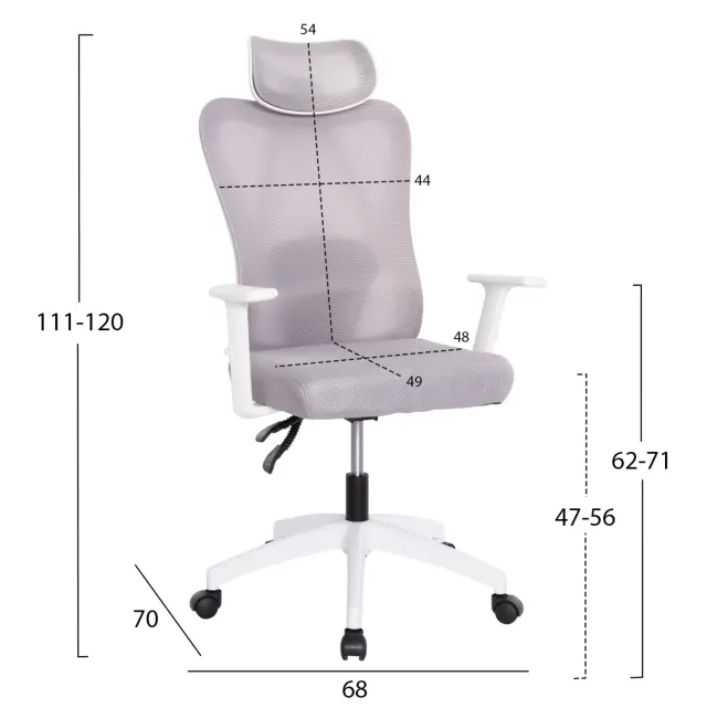 ΚΑΡΕΚΛΑ ΓΡΑΦΕΙΟΥ FB91195.02 ΓΚΡΙ MESH-ΜΕΤΑΛ.ΒΑΣΗ-ΣΚΕΛΕΤΟΣ ΛΕΥΚΟΣ 68x70x136Υεκ. 2