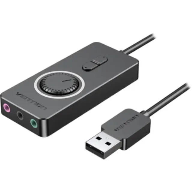 VENTION USB 2.0 External Stereo Sound Adapter with Volume Control 1M Black ABS Type (CDRBF) (VENCDRBF)