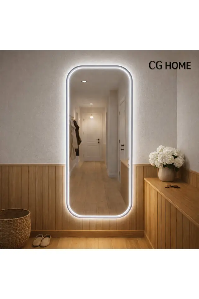 Stewehome Διακοσμητικός καθρέφτης τοίχου με LED φωτισμό και λευκό πλαίσιο 180x80 cm 2